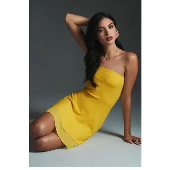 Beautiful Anthropologie Strapless Yellow Mini Dress - Size Medium - Picture 4 of 4